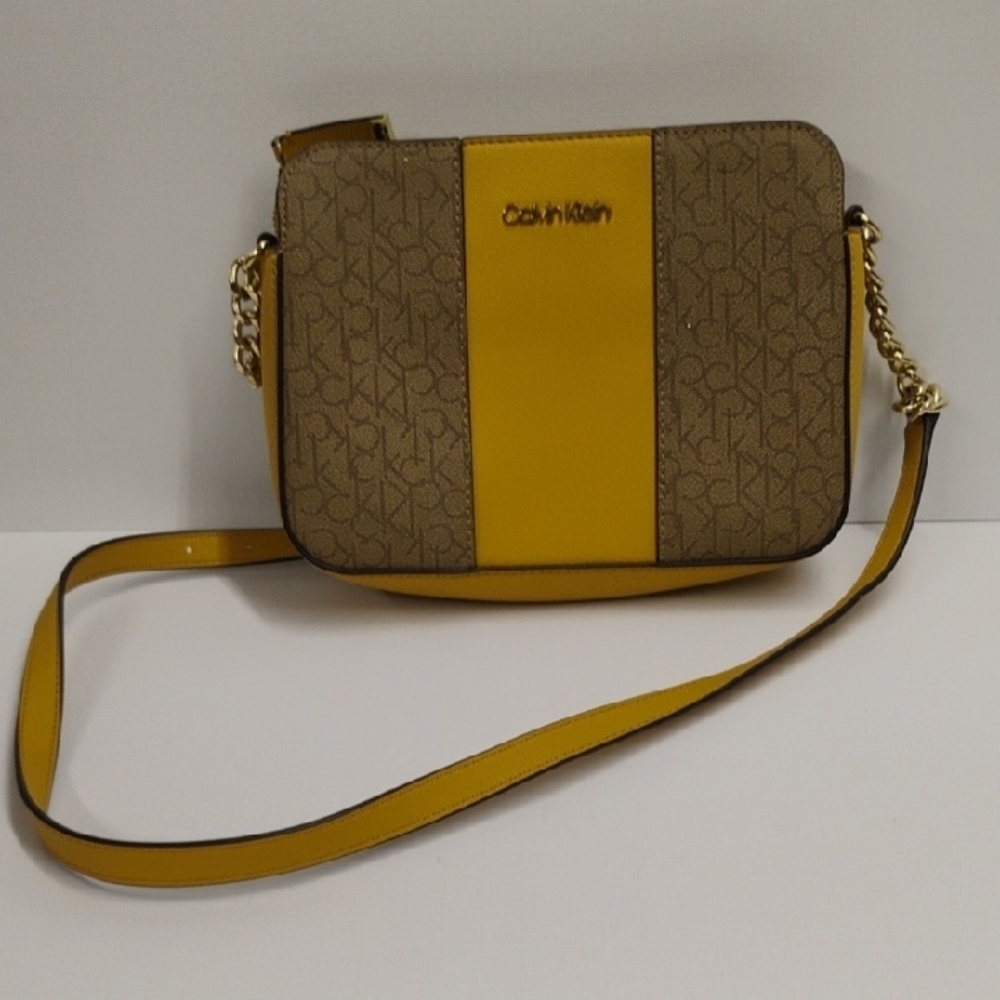 Calvin Klein Brown and Yellow Crossbody Bag
